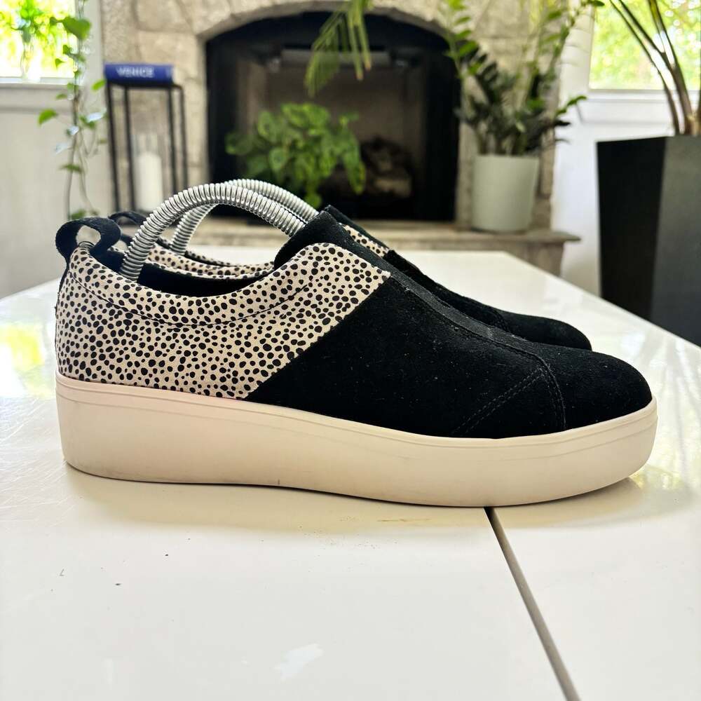 Toms Amber Black Suede Cheetah Print Slip-On Platform Sneakers  Size 10